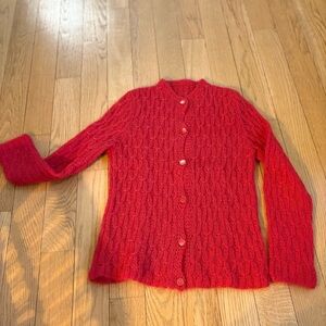 Red Cable Knit Women's Sweater, Vintage
